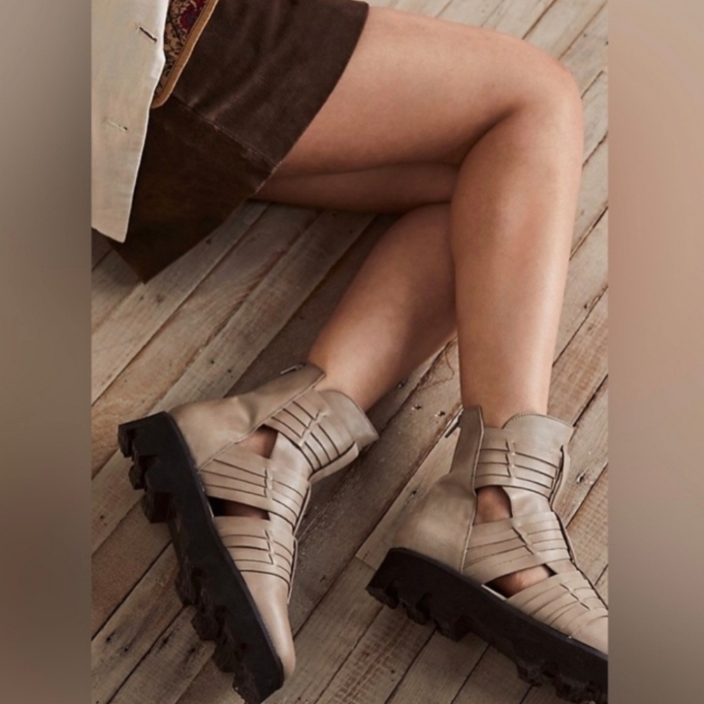 Anthropologie Free People Hydra Huarache Lugged Edgy Moto Zip Boots Sz 40 Nwob